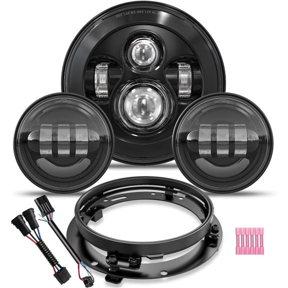 7 inch LED Headlight, 4.5 Fog Passing Lights, with Mounting Ring for Touring Road King Ultra Classic Electra Street Glide Tri Cvo Heritage Softail Slim Deluxe Fatboy