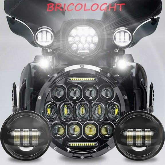 7" inch LED Headlight High Low Beam + 4.5" Passing Lights For Harley Davidson Touring Street Glide Motorcycle