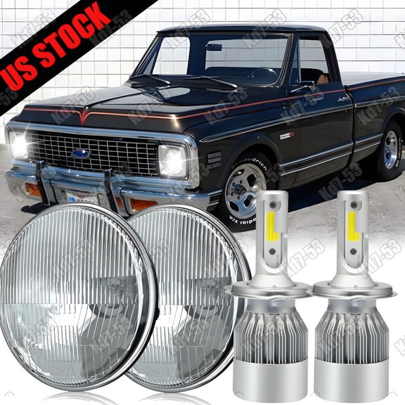 7 inch LED Headlights Round DOT Approved Hi-Lo Lamp Pair For Chevy C10 1967-1972