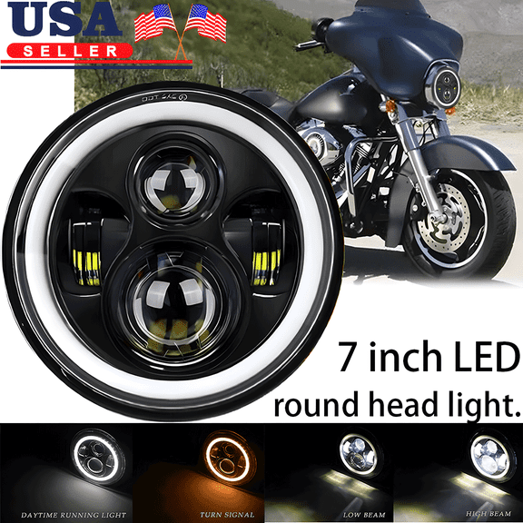 7" inch LED Motorcycle Headlight Projector with Halo Angel Eyes DRL Hi/Lo Beam