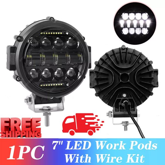 7"inch LED Work Light Bar 120W Round Driving Fog Lamp Spot DRL Offroad w/Wire S+