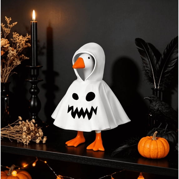 7 inch Mini Desk Goose Outfits, Ghost Hooded Cape Porch Goose Outfits with Cute Face Print, for Halloween Birthdays Holiday Gift Home Decor (JaggedMaw Desk Goose)