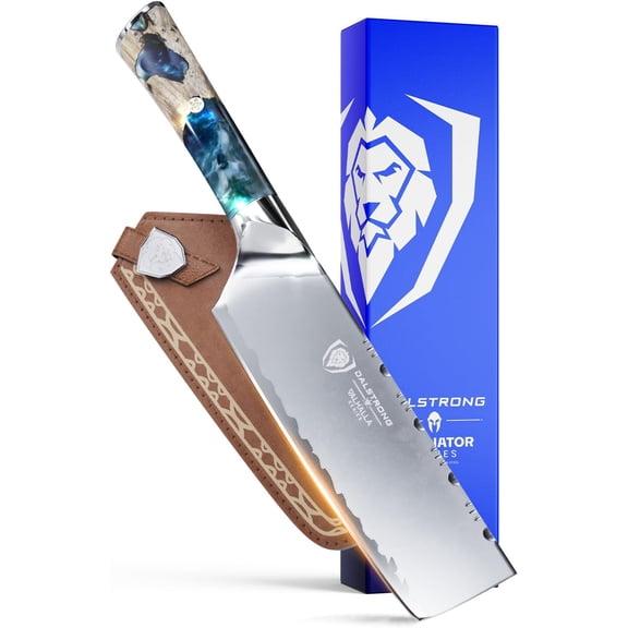 7 inch Nakiri Knife Valhalla Series 9CR18MOV High Carbon Steel Vegetable Kitchen Knife Celestial Resin & Wood Handle Razor Sharp Asian Knife with Sheath