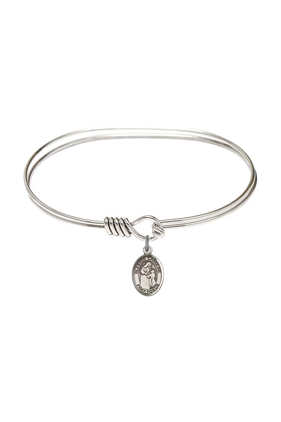 7 inch Oval Eye Hook Bangle Bracelet w/ Blessed Caroline Gerhardinger in Sterling Silver