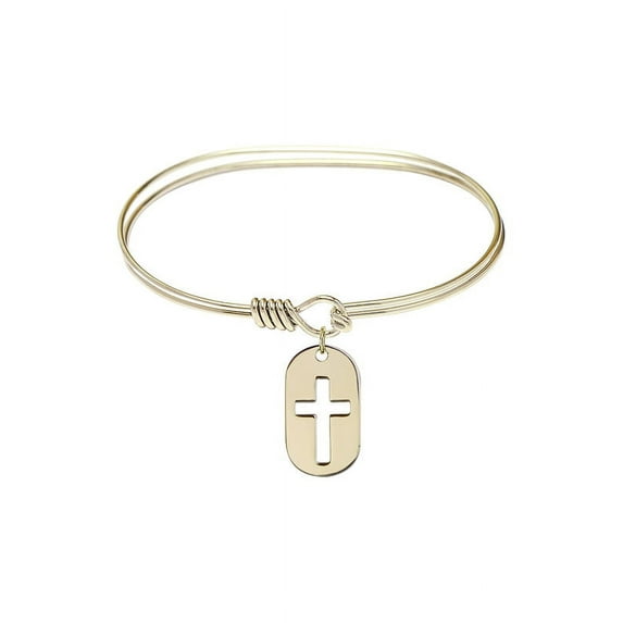 7 inch Oval Eye Hook Bangle Bracelet w/ Cross Dog Tag in Gold-Filled