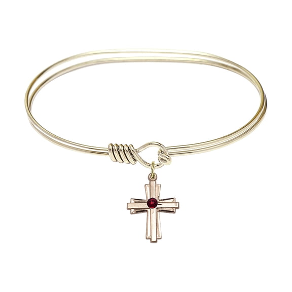 7 inch Oval Eye Hook Bangle Bracelet w/ Cross medal charm w/ January Red Swarovski Crystal