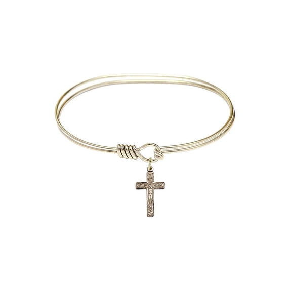 7 inch Oval Eye Hook Bangle Bracelet w/ Crucifix in Gold-Filled