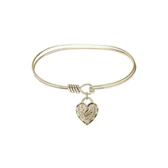 7 inch Oval Eye Hook Bangle Bracelet w/ Graduation Heart in Gold-Filled