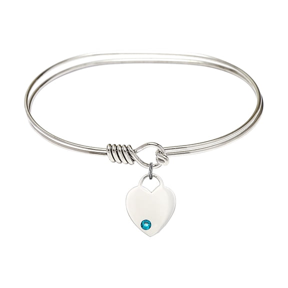 7 inch Oval Eye Hook Bangle Bracelet w/ Heart medal charm w/ December Blue Swarovski Crystal