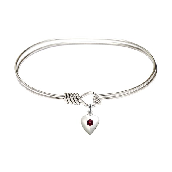 7 inch Oval Eye Hook Bangle Bracelet w/ Heart medal charm w/ January Red Swarovski Crystal