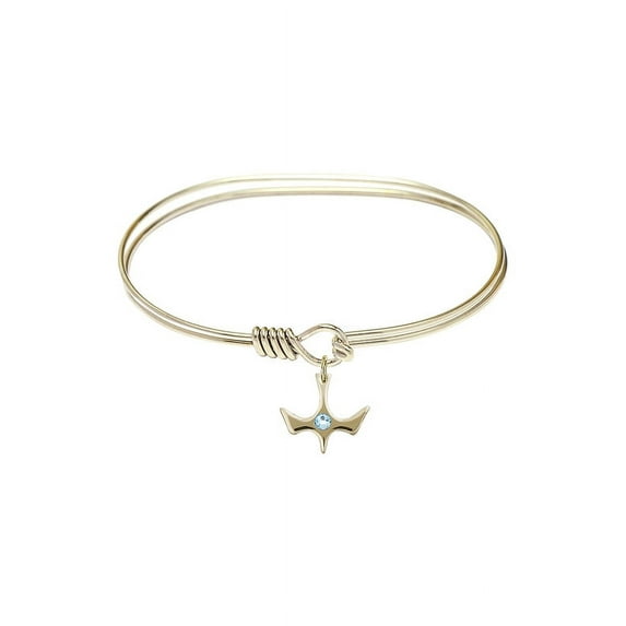 7 inch Oval Eye Hook Bangle Bracelet w/ Holy Spirit medal charm w/ March Blue Swarovski Crystal