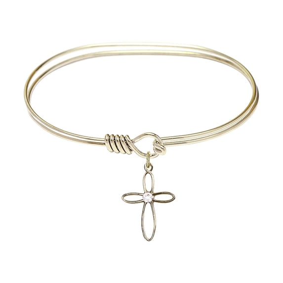 7 inch Oval Eye Hook Bangle Bracelet w/ Loop Cross medal charm w/ April Crystal Swarovski Crystal