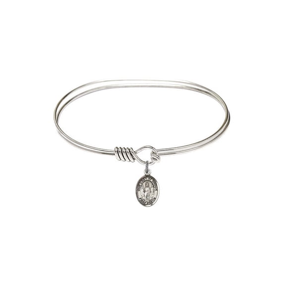 7 inch Oval Eye Hook Bangle Bracelet w/ Our Lady of Knock in Sterling Silver