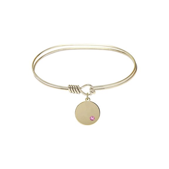 7 inch Oval Eye Hook Bangle Bracelet w/ Plain Disc medal charm w/ Rose Swarovski Crystal