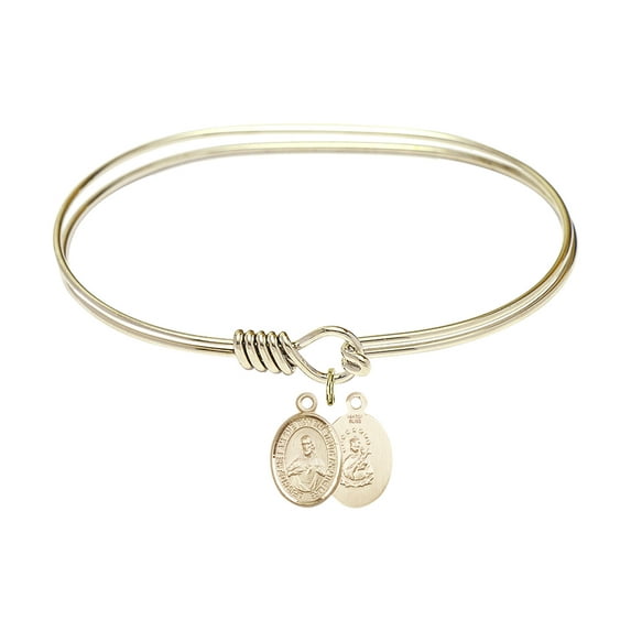 7 inch Oval Eye Hook Bangle Bracelet w/ Scapular in Gold-Filled