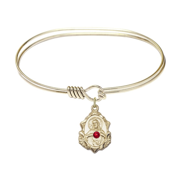 7 inch Oval Eye Hook Bangle Bracelet w/ Scapular medal charm w/ July Red Swarovski Crystal