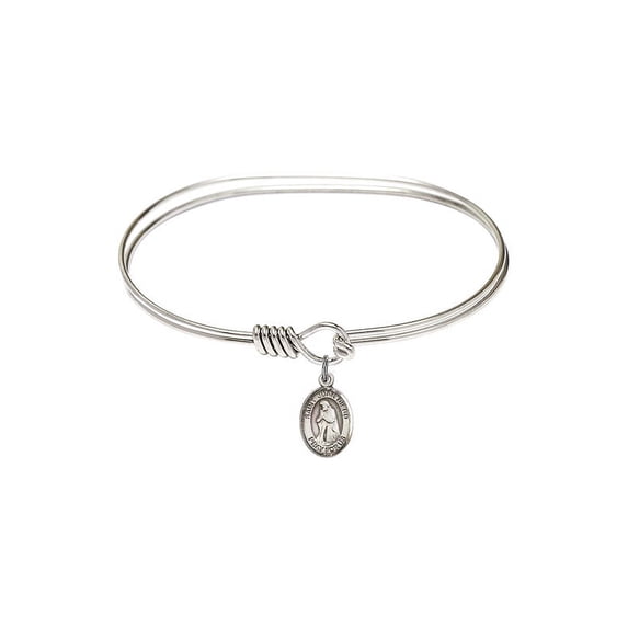 7 inch Oval Eye Hook Bangle Bracelet w/ St. Juan Diego in Sterling Silver