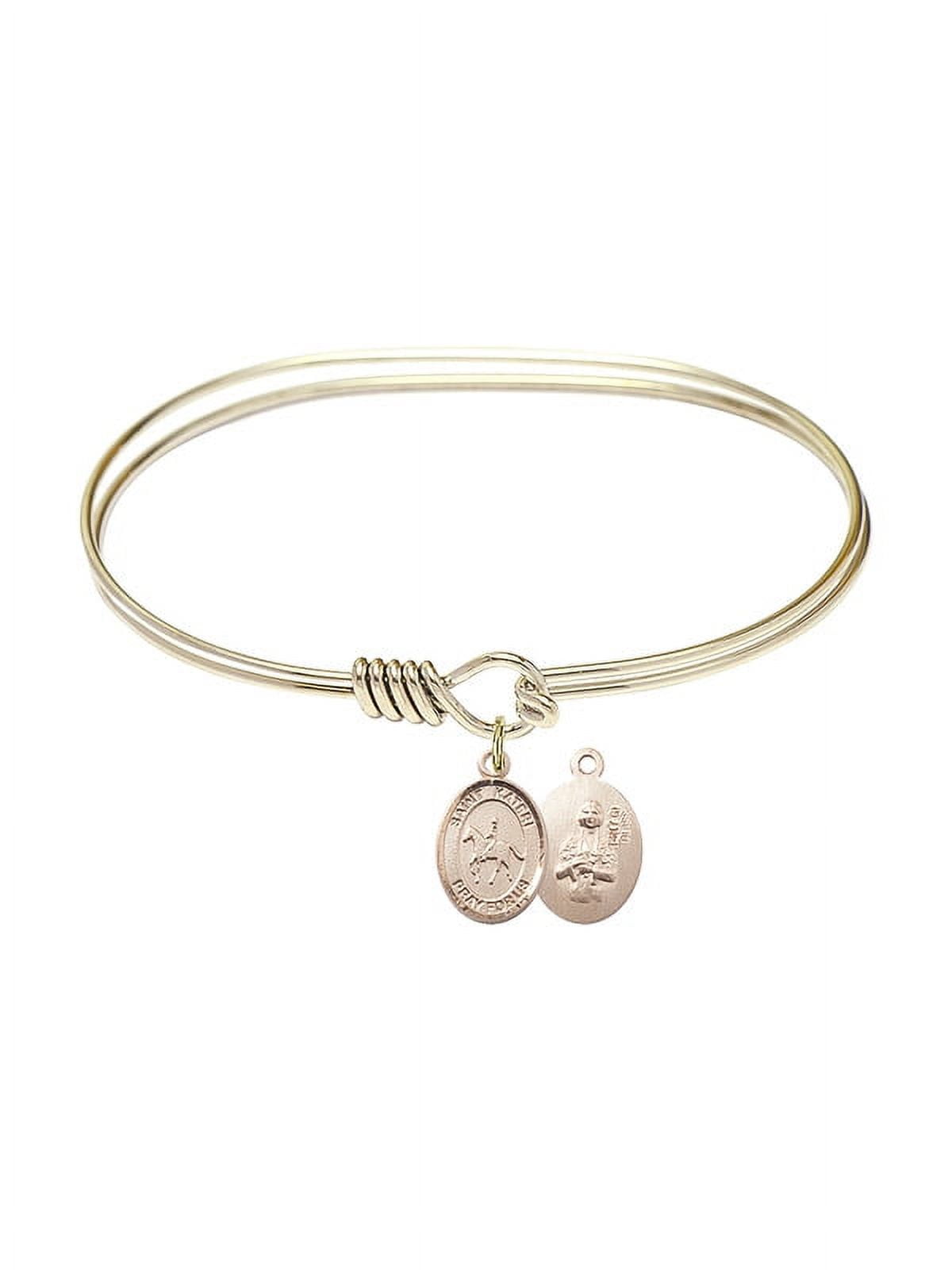 7 inch Oval Eye Hook Bangle Bracelet w/ St. Kateri/Equestrian in Gold-Filled