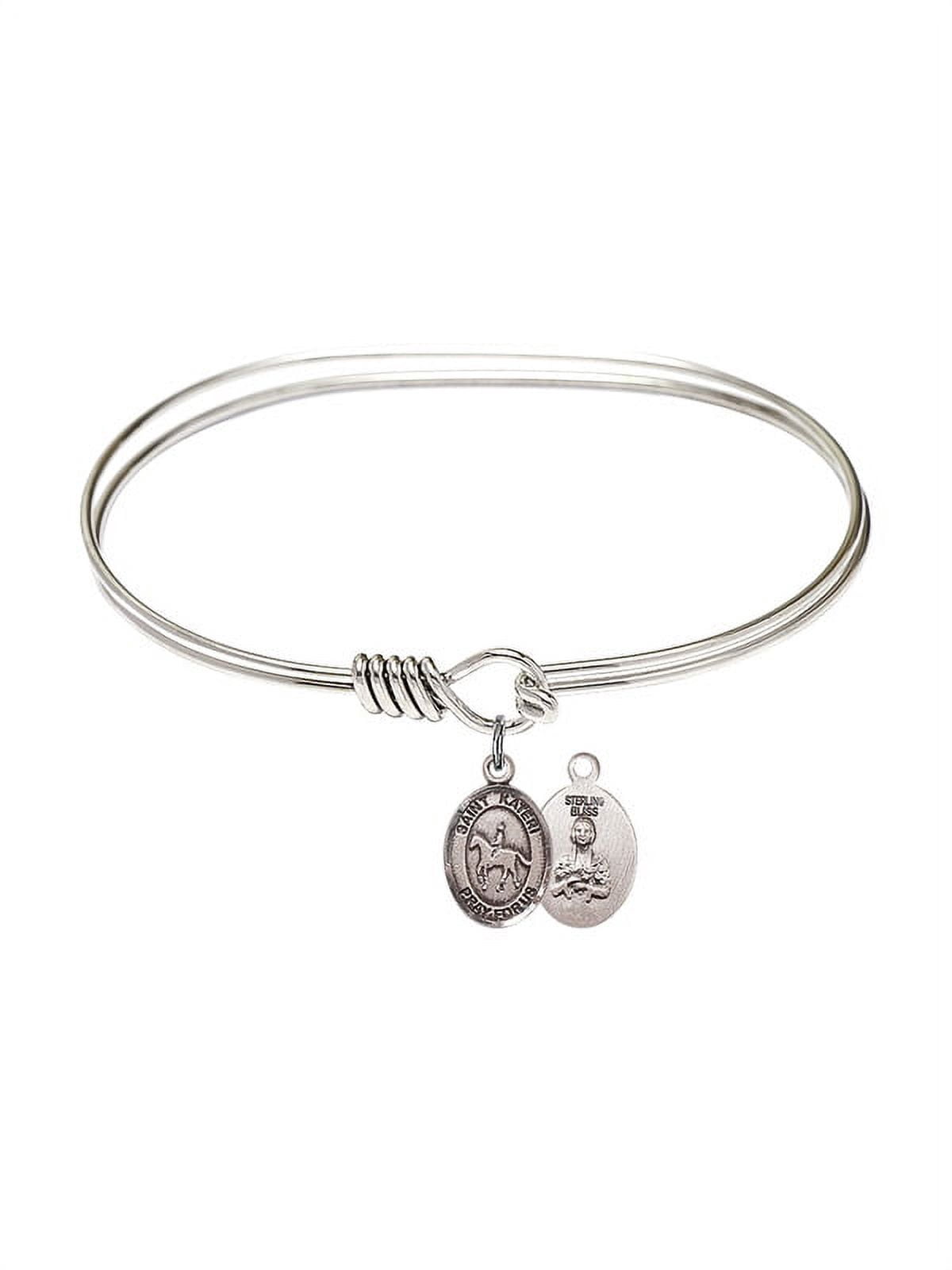 7 inch Oval Eye Hook Bangle Bracelet w/ St. Kateri/Equestrian in Sterling Silver