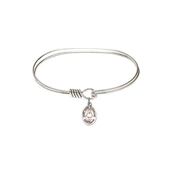 7 inch Oval Eye Hook Bangle Bracelet w/ St. Mary Mackillop in Sterling Silver