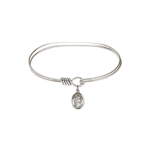 7 inch Oval Eye Hook Bangle Bracelet w/ St. Matthew the Apostle in Sterling Silver