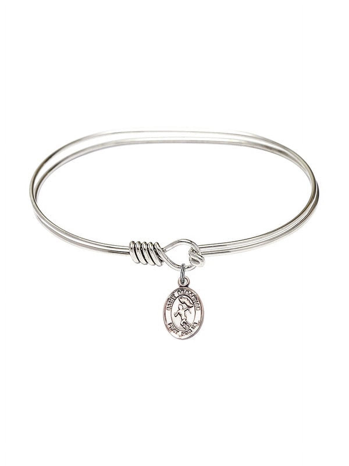 7 inch Oval Eye Hook Bangle Bracelet w/ St. Sebastian/Track&Field in Sterling Silver