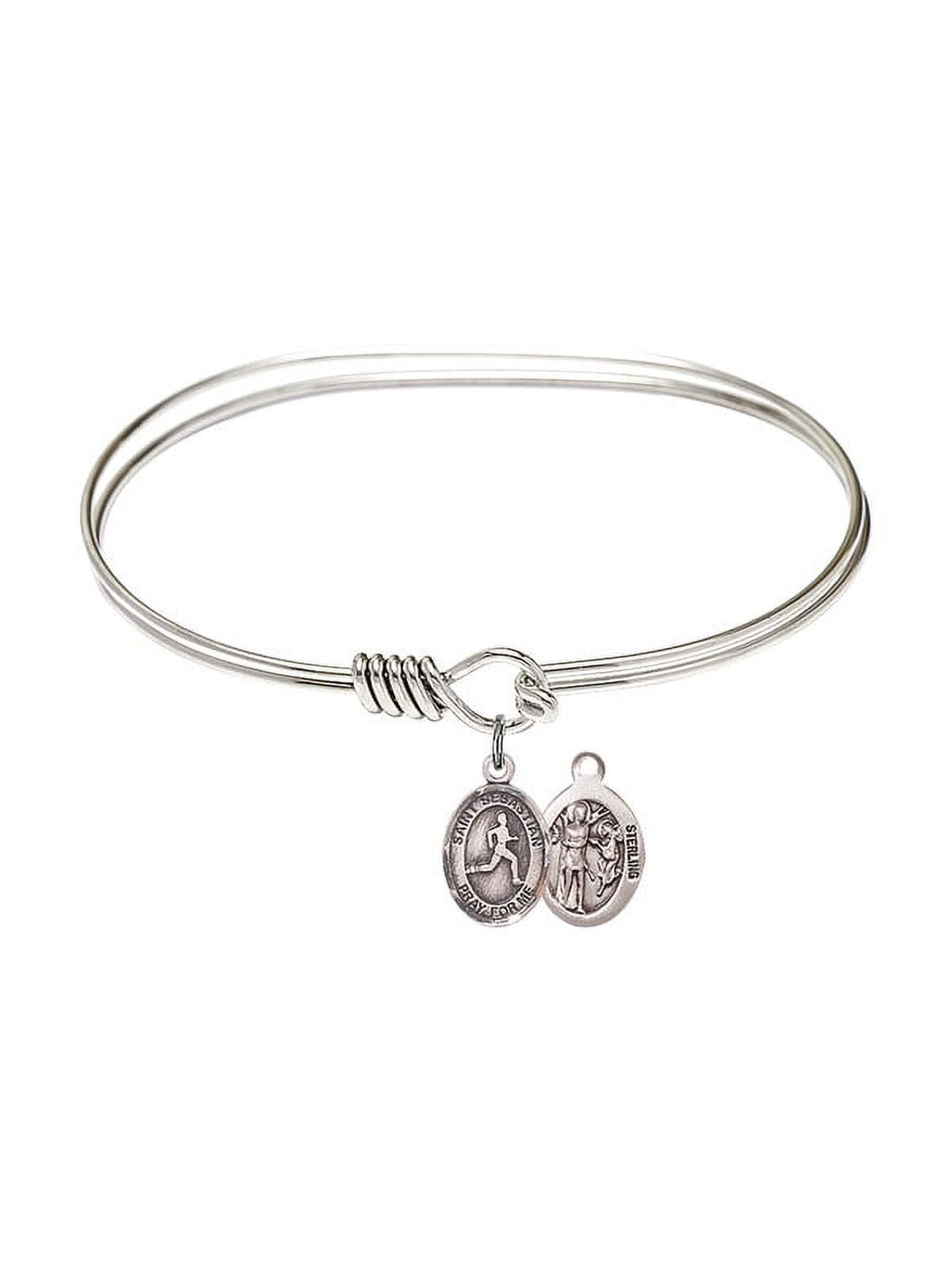 7 inch Oval Eye Hook Bangle Bracelet w/ St. Sebastian/Track & Field in Sterling Silver