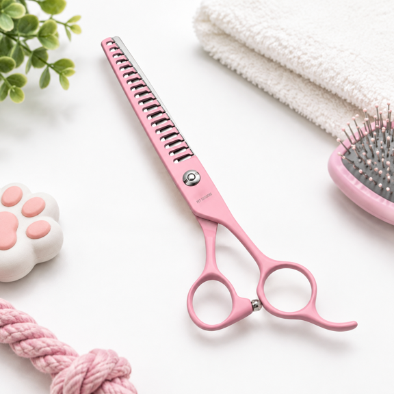 7-inch Pink Chunker Pet Shears, 440C Stainless Steel Trimming Tool for Dogs and Cats