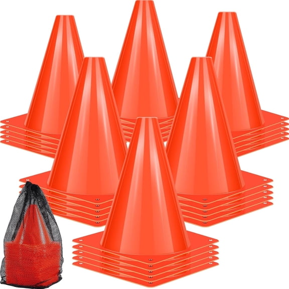 7 inch Plastic Traffic Cones, 50 Pcs Plastic Training Cones, Orange Soccer Cone for Training, Agility Field Marker Cone for Soccer, Basketball, Football, Skating, Indoor Outdoor Games