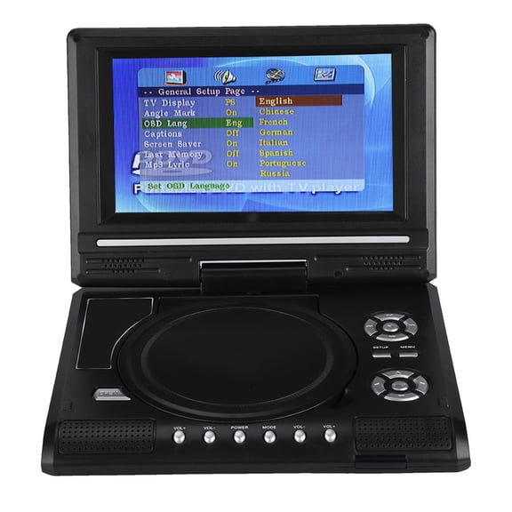 7-inch Portable DVD Player, Swivel Screen, Rechargeable Battery, Support TV/Game/USB/SD, US Plug, Black