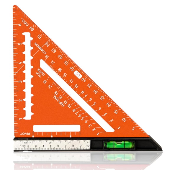 7 inch Rafter Square with Level, Aluminum Metal Triangle Ruler Carpenter Square Woodworking Layout Tool Aluminum Triangle Tool Stainless Steel Ruler (Orange)