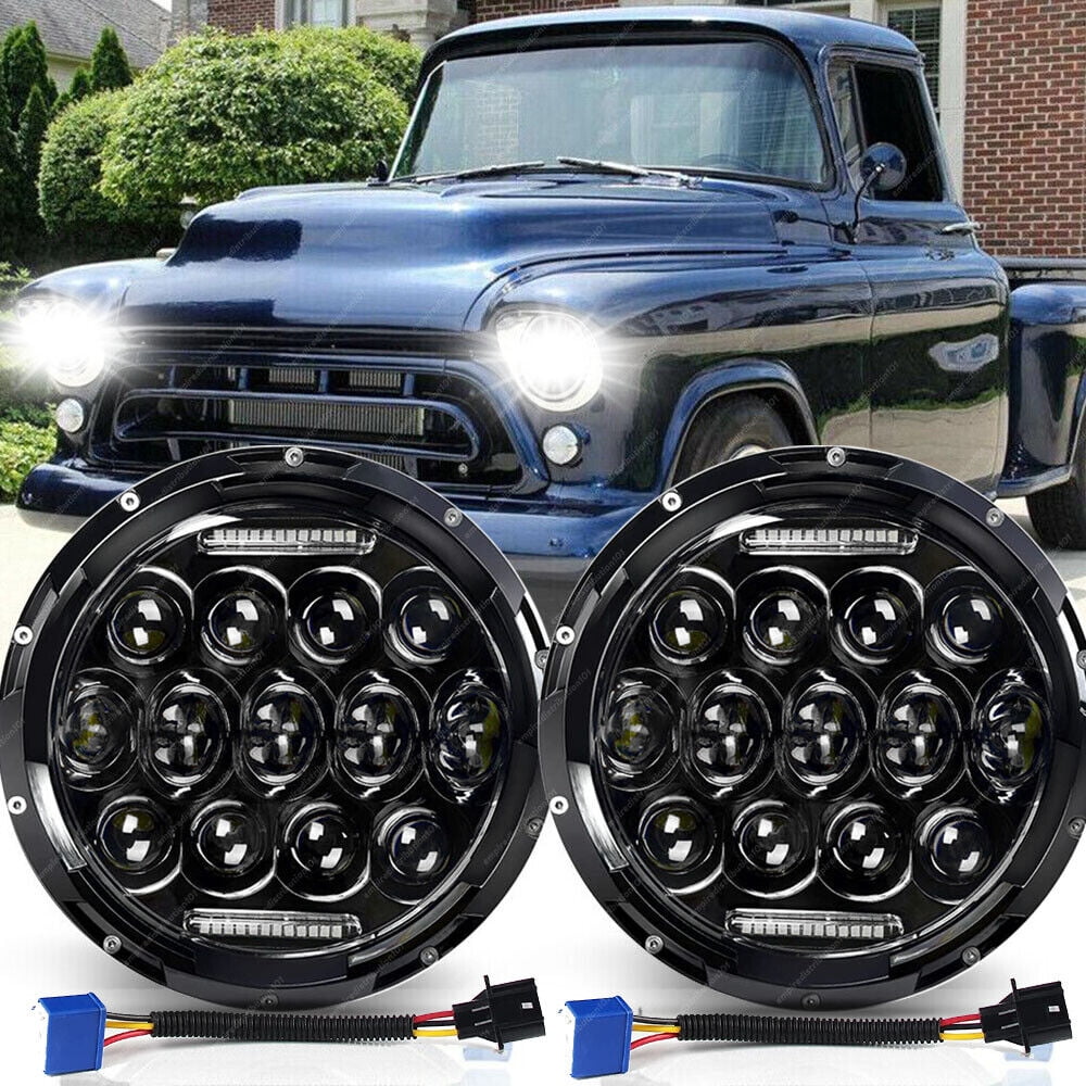 Pair Of 7 Inch Round LED Headlights With Chrome Halo - Hi/Lo Beam & DRL For Chevy C10 C20 C30 Trucks 12 thumbnail image