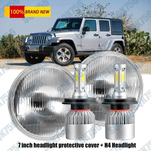 7" inch Round GLASS Headlight Hi-Lo Beam H4 For 97-18 Jeep Wrangler JK JKU LJ TJ