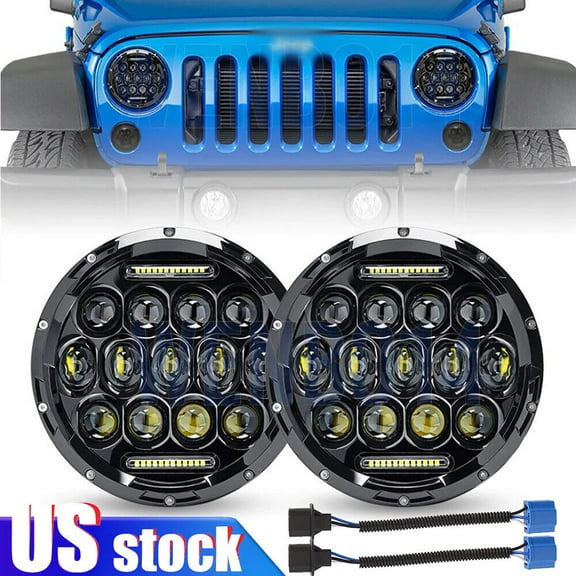 7 inch Round LED Headlight Halo Angle Eyes For Jeep Wrangler JK LJ TJ CJ 1997-18