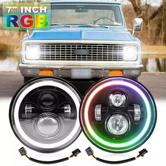 7 inch Round LED Headlights Black Sealed Beam - for Chevy C10 C20 C30 Pickup Nova Qty 2