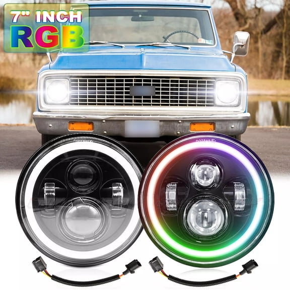 7 inch Round LED Headlights Black Sealed Beam - for Chevy C10 C20 C30 Pickup Nova Qty 2