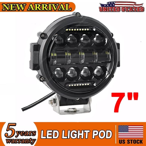 7'' inch Round LED Pods Work Light Bar Driving Fog Headlight Truck Off Road 4WD