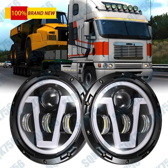 7" inch Round Projector LED Headlights Hi/Lo Beam For Freightliner FL112 Truck