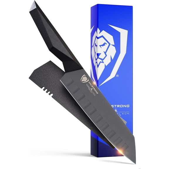 7 inch Santoku Knife - Shadow Black Series - Razor Sharp Kitchen Knife - Black Titanium Nitride Coated - High Carbon - 7CR17MOV-X Vacuum Treated Steel - Sheath - Vegetable - NSF Certified