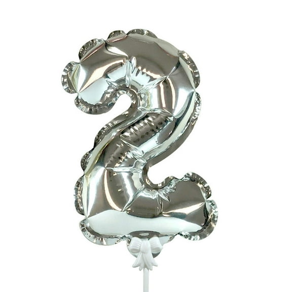 7 inch Self-Inflating Number 2 - Silver Foil Mylar Balloon - Party Supplies Decorations