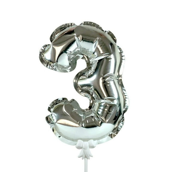 7 inch Self-Inflating Number 3 - Silver Foil Mylar Balloon - Party Supplies Decorations
