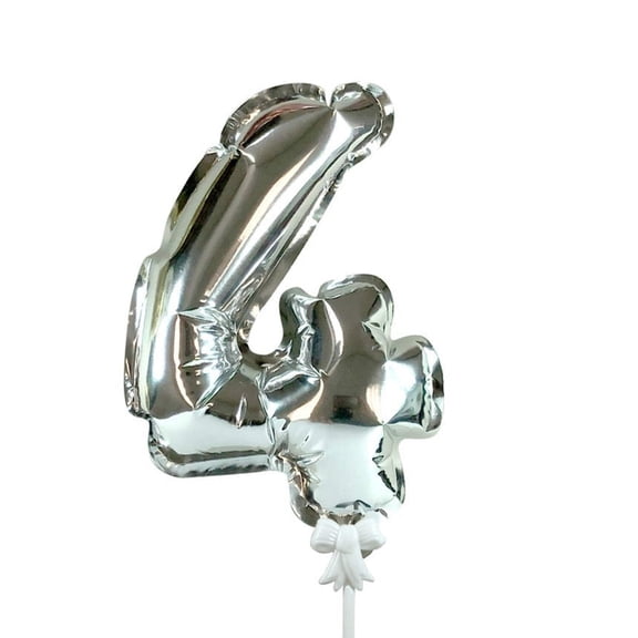 7 inch Self-Inflating Number 4 - Silver Foil Mylar Balloon - Party Supplies Decorations