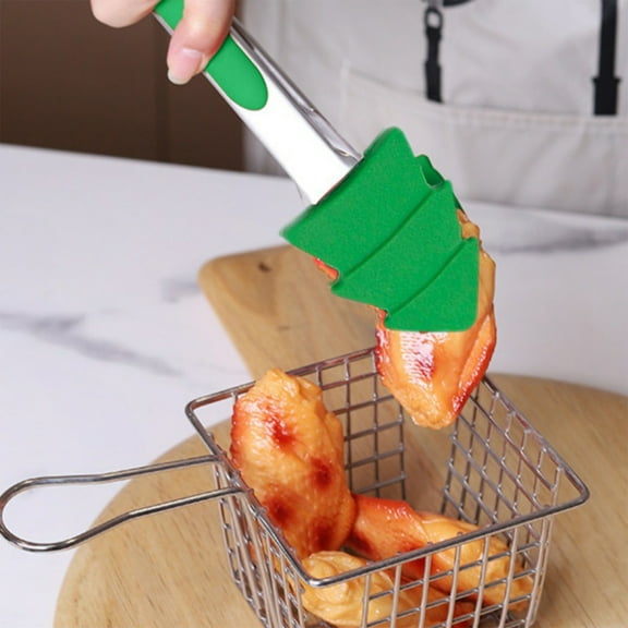 7-inch Stainless Steel Christmas Food Tongs with Silicone Tips - Heat-Resistant Baking Cooking Tongs Non-Stick Kitchen Utensils for Holiday Meals