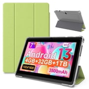 FITIFUN 7 inch Android Tablet with Case, 4GB RAM+32GB ROM, Quad-Core, HD Display, Wifi 6, 3500mAh, Dual Camera, Green