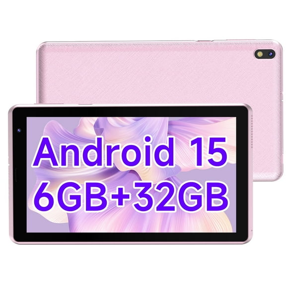 7 inch Tablet Android 15 Tablets, 6GB RAM 32GB ROM 1TB Expandable, Quad-Core Processor Tablet PC, WiFi6, 3000mAh Battery, Bluetooth, 1024 x 600 IPS Touch Screen, 5MP Dual Camera, GMS Certified, Pink