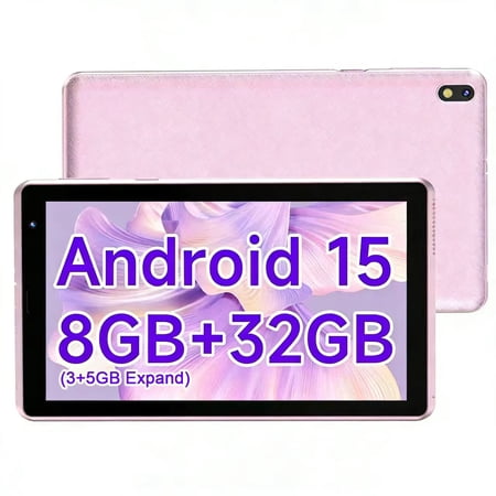 7 inch Tablet Android 15 Tablets, 8GB RAM 32GB ROM 1TB Expandable, Quad-Core Processor Tablet PC, WiFi6, 3000mAh Battery, Bluetooth, 1024 x 600 IPS Touch Screen, 5MP Dual Camera, GMS Certified, Pink