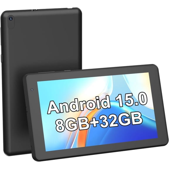 7 inch Tablet, Android 15 Tablets RAM 6GB+ROM 32GB Quad Core Tablet, IPS Screen, 5.0 MP Camera, Wi-Fi, Bluetooth, GPS, FM Tablet PC Black