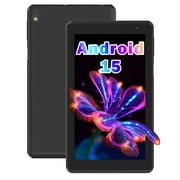 7 inch Tablet Android 15 Tablets, 6GB RAM 32GB ROM 1TB Expandable, Quad-Core Processor Tablet PC, WiFi6, 3000mAh Battery, Bluetooth, 1024 x 600 IPS Touch Screen, 2+5MP Dual Camera, GMS, Blac