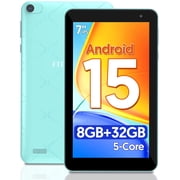 FITIFUN 7 inch Tablet Android 15 Tablets, 8GB RAM 32GB ROM 1TB Expand, Five-Core, HD Display, Wi-Fi, Bluetooth-Green