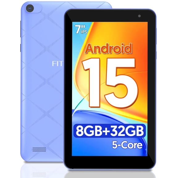 FITIFUN 7 inch Tablet Android 15 Tablets, 8GB RAM 32GB ROM 1TB Expand, Five-Core, HD Display, Wi-Fi, Bluetooth-Purple
